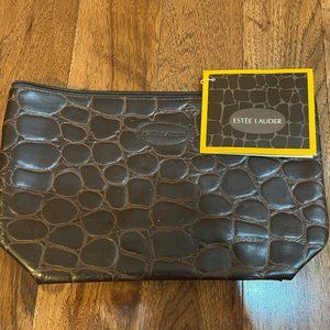 Estee Lauder Brown Make Up Bag Cosmetic Zipper Overnight Bag 10.5” X 6